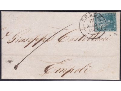 1851-52 TOSCANA, n° 5e 2 cr. azzurro verdastro su grigio LETTERA