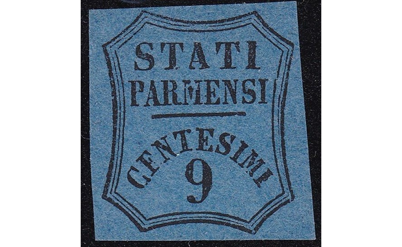 1853 PARMA Segnatasse per Giornali n° 2a 9 c. azzurro scuro Cert. Bolaffi MLH/*