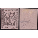 1854 MODENA, n° 9f 10 cent. rosa MLH/*  Firma Bolaffi VARIETA'