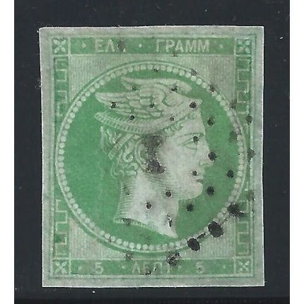 1861 Grecia, n° 3 5 lepta verde giallo USATO