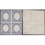 1861 PROVINCE NAPOLETANE, n° 24d 50 grana ardesia oltremare 3MNH/1MLH QUARTINA