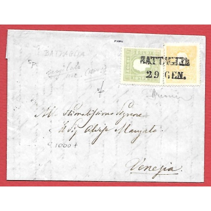 1864 LOMBARDO VENETO, n° 28+35 su lettera da Battaglia per Venezia