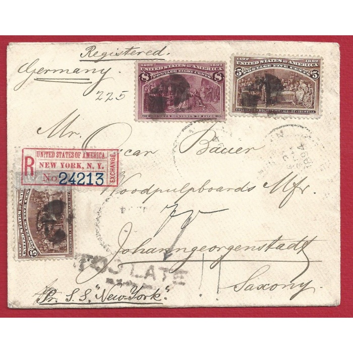 1894 Stati Uniti, n° 104(2)+106 su lettera per la Sassonia