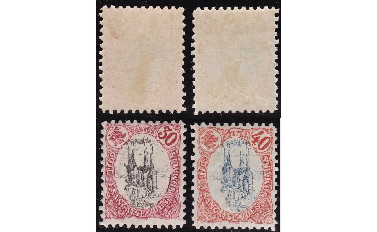 1902 COTE DES SOMALIS - Catalogo Yvert  46a+47a 2 valori centro capovolto  MLH*