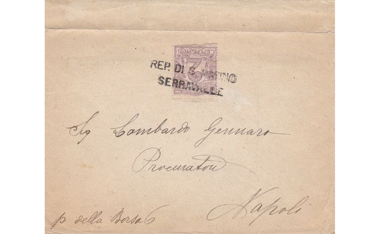 1903 SAN MARINO, n° 34  2c. violetto bruno su lettera. Francobollo ND in basso.