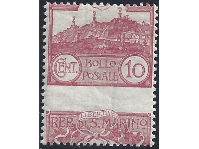 1903 SAN MARINO, n° 36b  Veduta 10 cent. carminio MNH/** VARIETA'