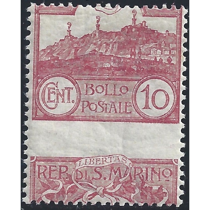 1903 SAN MARINO, n° 36b  Veduta 10 cent. carminio MNH/** VARIETA'