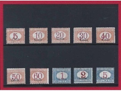 1915 LIBIA - Segnatasse , n° 1/10 , Francobolli di Italia sovrastampati Libia , 10 valori , MLH *