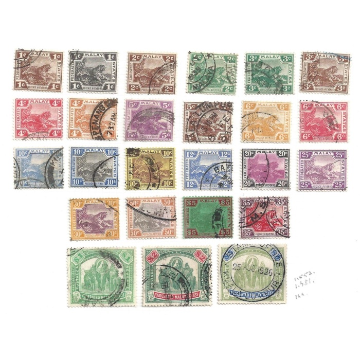 1922-34 FEDERATED MALAY STATES - SG n° 52-82  25 valori USATI