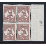 1923 AUSTRALIA, n° 73 6d. canguro QUARTINA BORDO DI FOGLIO MNH/**