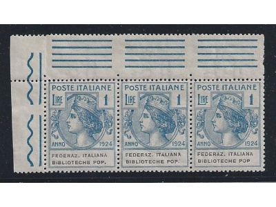 1924 Italia - Regno, Enti Semistatali , n° 37+37b MNH ** STRISCIA DI TRE CENTRATA
