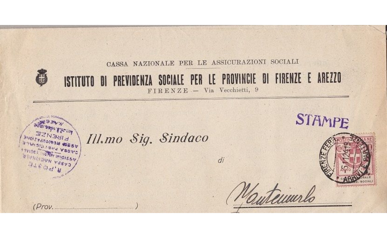 1924 Italia - Regno , Enti Semistatali n° 25 10 cent. rosa su DOCUMENTO