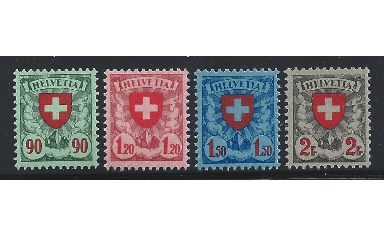 1924 SVIZZERA - Croce e scudo , n° 208/211 ,  4 valori , MNH**