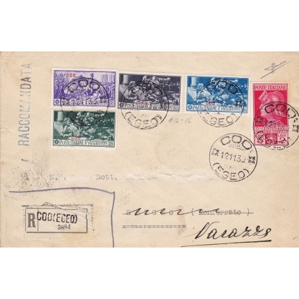1930 Egeo, COO ,   n° 12/16  la serie completa su lettera viaggiata