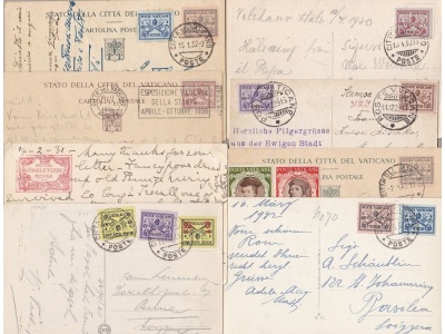 1930 ca. Vaticano  8 cartoline viaggiate con varie affrancature