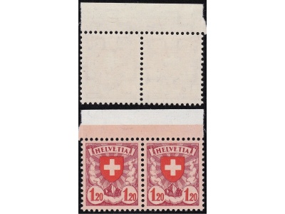1933-34 SVIZZERA, n° 209b , Carta Patinata Goffrata , Croce e scudo, Coppia , MNH**