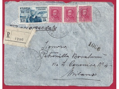 1937 ERITREA, Lettera affrancata n° 200(3)-204 + Etiopia n° 7