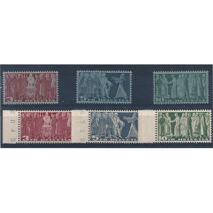 1938 SVIZZERA , n° 313-315 , i due tipi di carta , Tipo A/B MNH ** OTTIMA QUALITA'