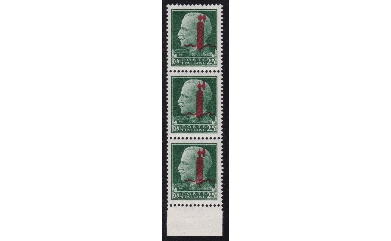 1944 RSI, n° 490 25c. verde striscia di tre MNH** Firmato Raybaudi-Oliva