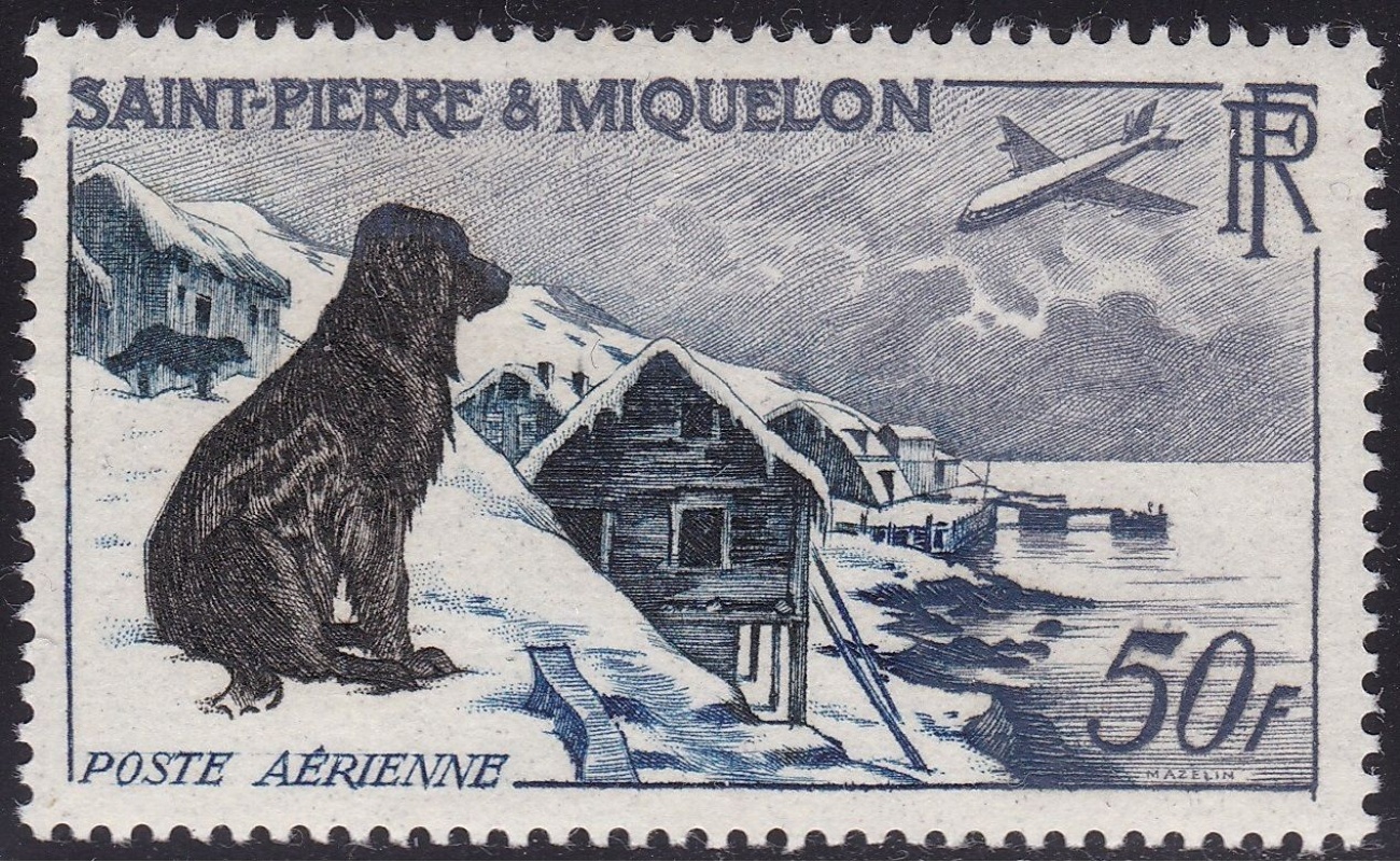 1955 ST. PIERRE ET MIQUELON - PA  24  50f. bistre-noir  MNH/**