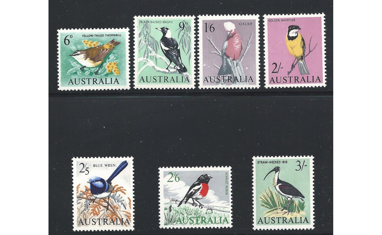 1963-65 AUSTRALIA - Ordinaria Elisabetta, uccelli , Yv. 291/298 7 valori  MNH/**
