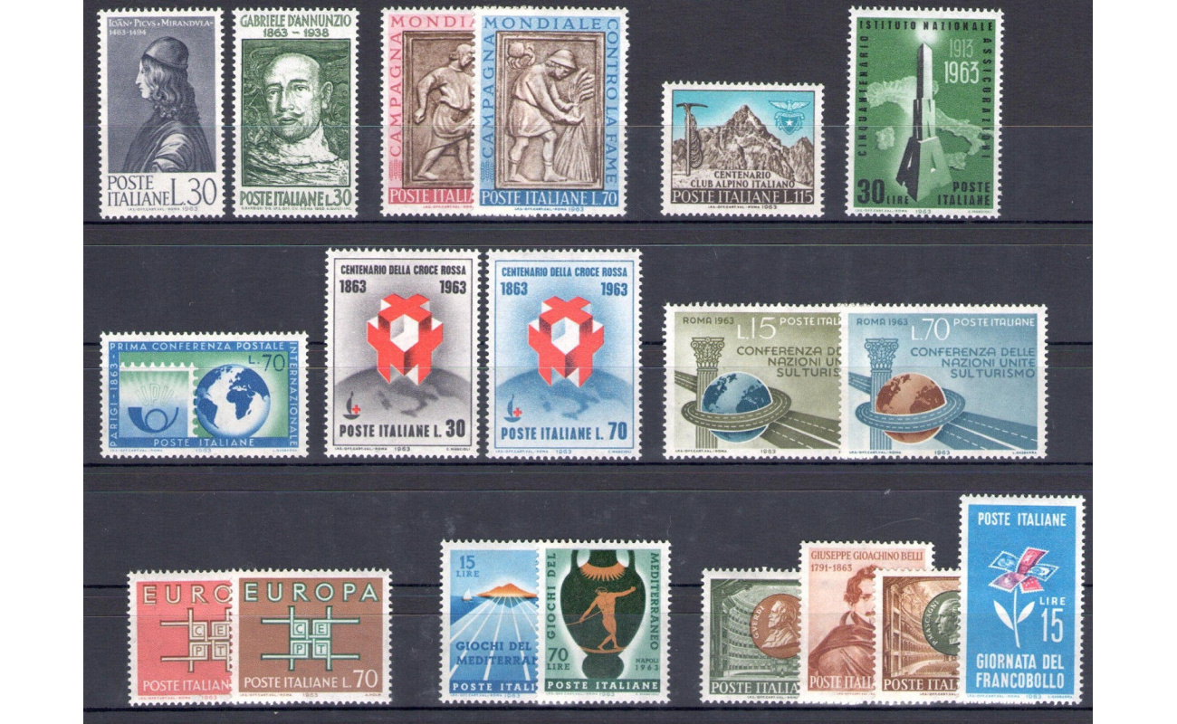 1963 Italia Repubblica, francobolli nuovi, Annata completa 19 valori , MNH**