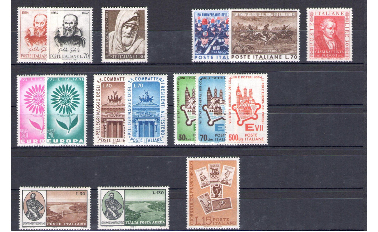 1964 Italia Repubblica, francobolli nuovi, Annata completa 17 valori - MNH**