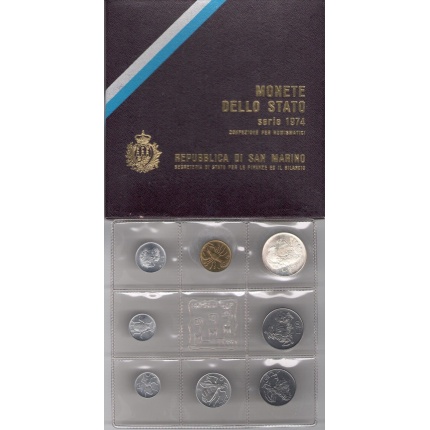 1974 Repubblica  di San Marino Monete Divisionali  FDC con 500 Lire in argento