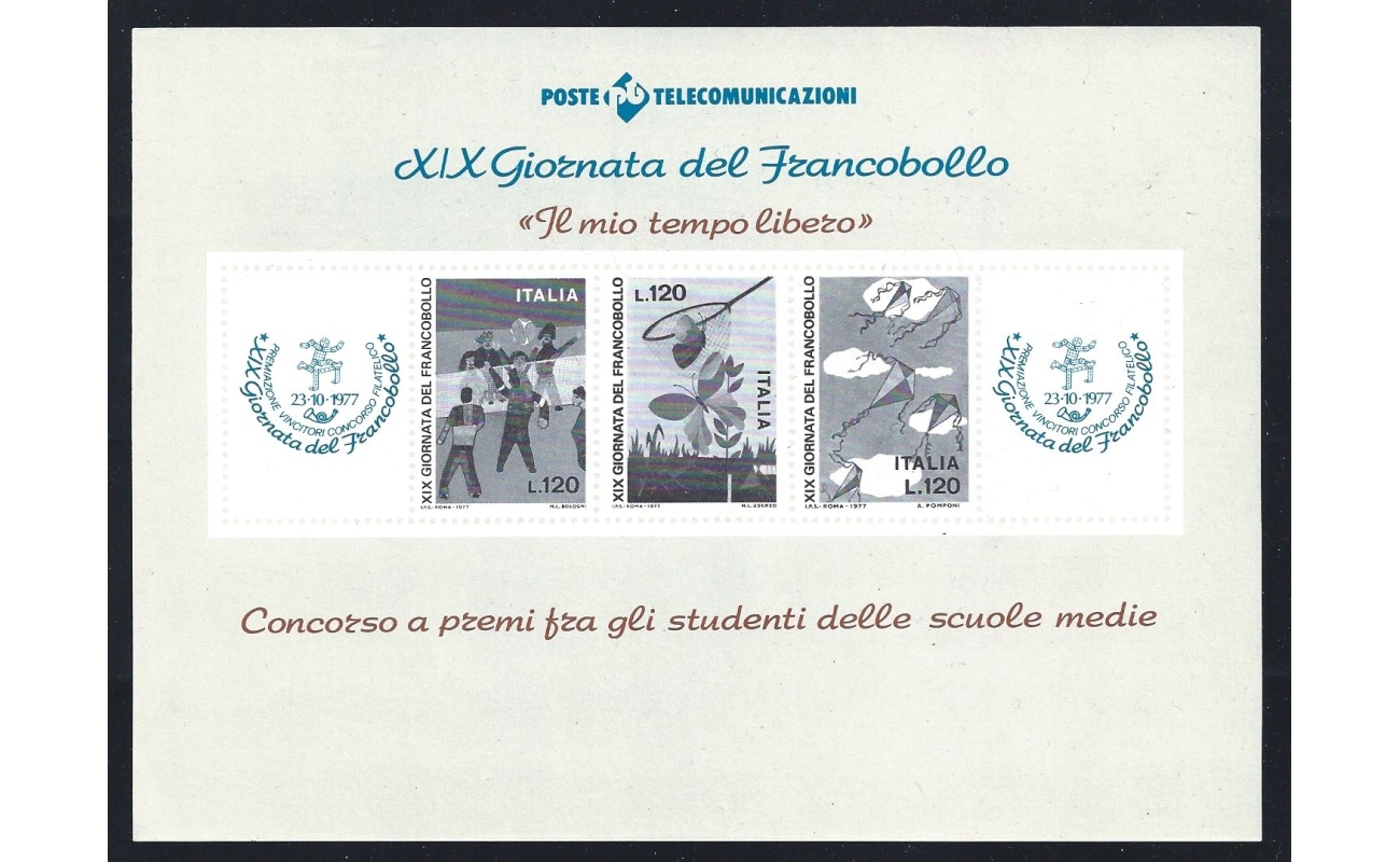 1977 Repubblica, Foglietto Semiufficiale 'XIX Giornata del Francobollo' NUOVO