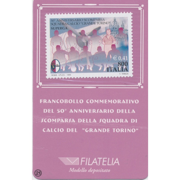 1999 Italia - Repubblica , Tessera Filatelica , Grande Torino,  0,41 €