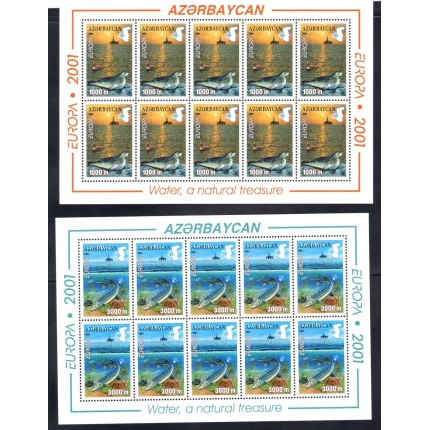 2001 EUROPA CEPT Azerbaigian/Azerbaycan 2 Minifoglio da 10 val  MNH**