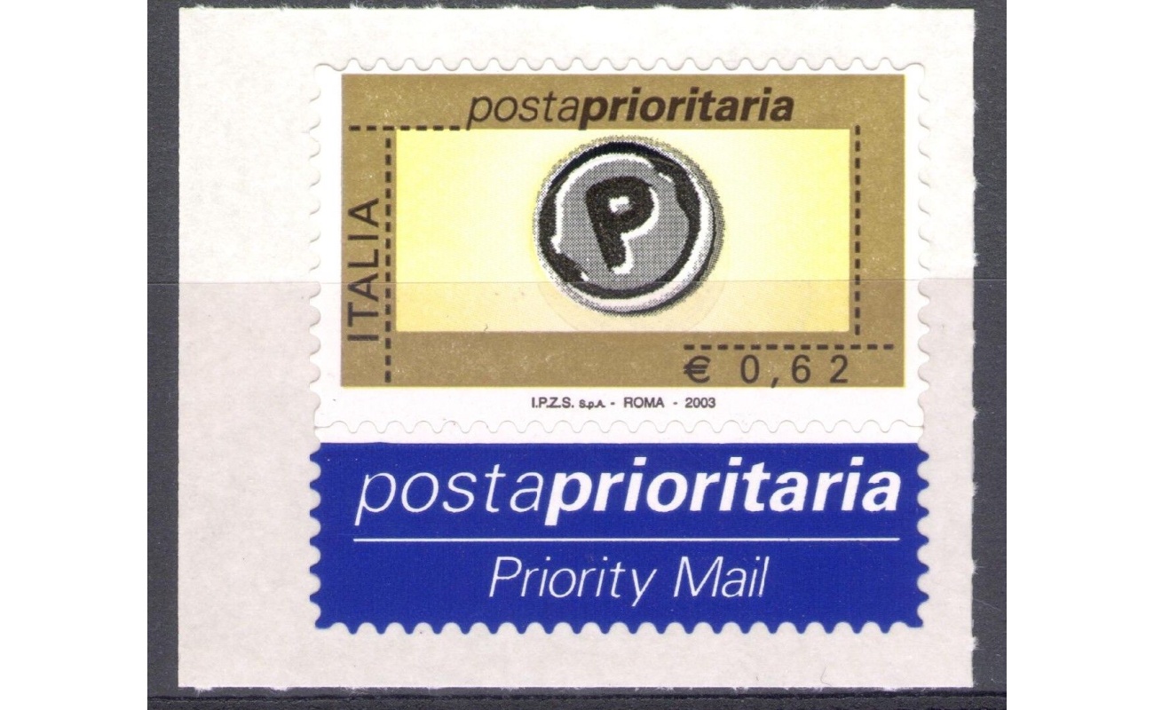 2003 Repubblica Posta Prioritaria 0.62 € giallo oro nero grigio n° 2764 MNH**