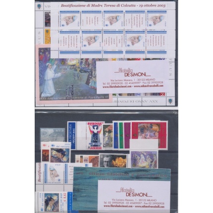 2003 Vaticano, Francobolli nuovi, Annata Completa , 21 valori + 3 Foglietti + 1 Libretto - MNH **