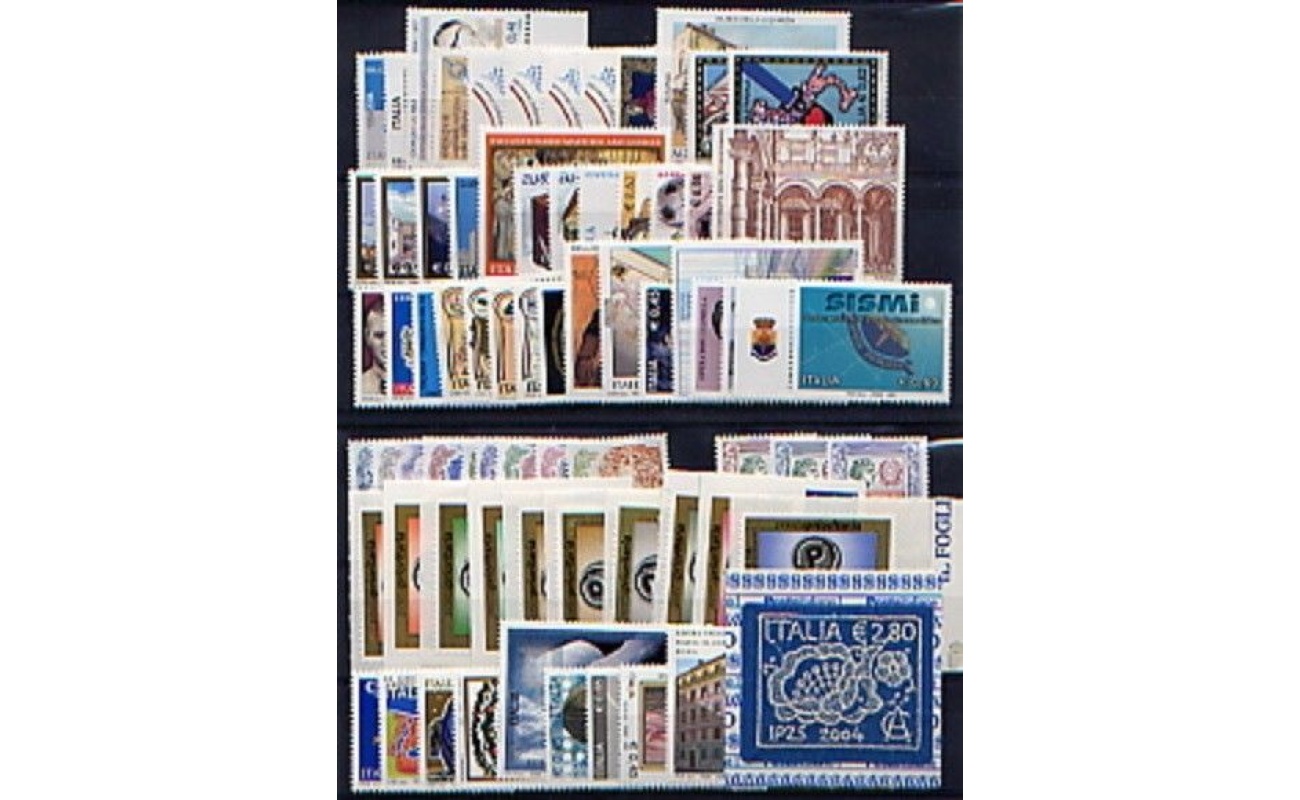 2004 Italia Repubblica  , Annata Completa, francobolli nuovi 69 valori + 3 foglietti + 1 Libretto Trieste - MNH**