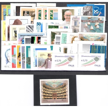 2013 Italia Repubblica, francobolli nuovi, Annata completa 66 valori + 4 Foglietti + 0.70 con busta oro + Fenice non dentellato - MNH**